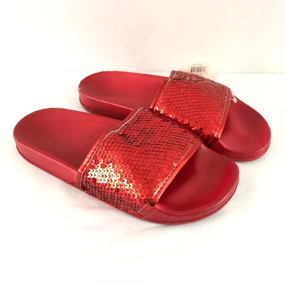 Sole Selection Womens Slide Sandals Rubber Sequin - Picture 1 of 8